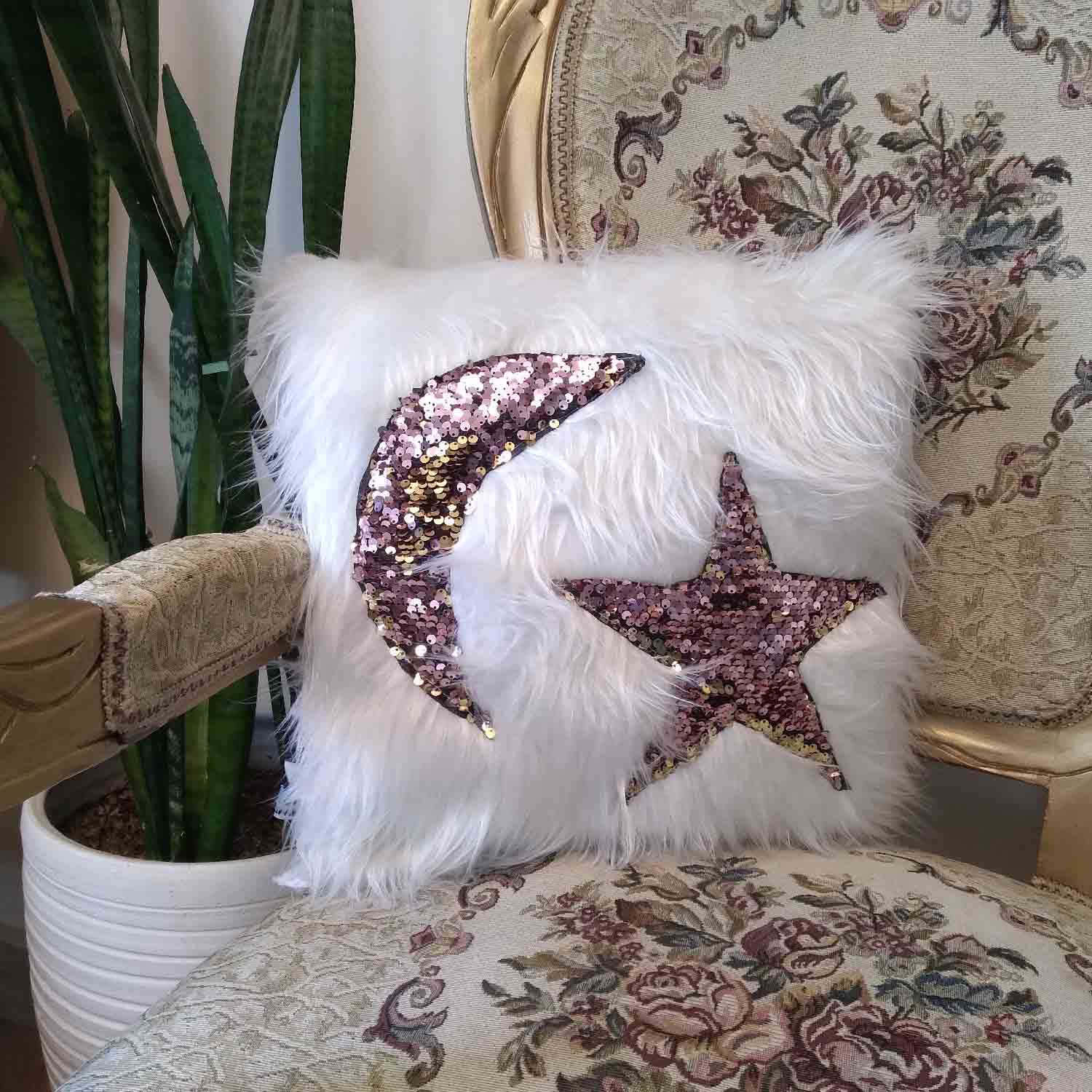 کاور کوسن کالامیر مدل خز خرگوشی طرح ماه و ستاره