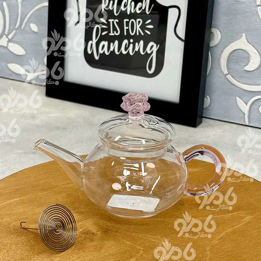 قوری زعفران پیرکس طرح گل صورتی