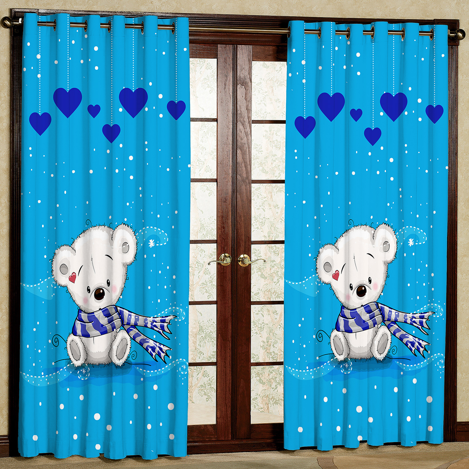  پرده مدل خرس و آویز قلب مخمل پانچی کد 4421 سایز 200x140 سانتی متر