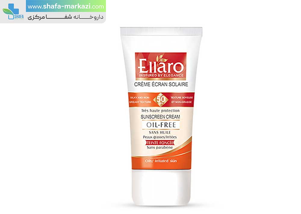 کرم ضد آفتاب فاقد چربی الارو Oil Free SPF 50 بژ طبیعی | Ellaro sunscreen SPF50 oily irritated skins