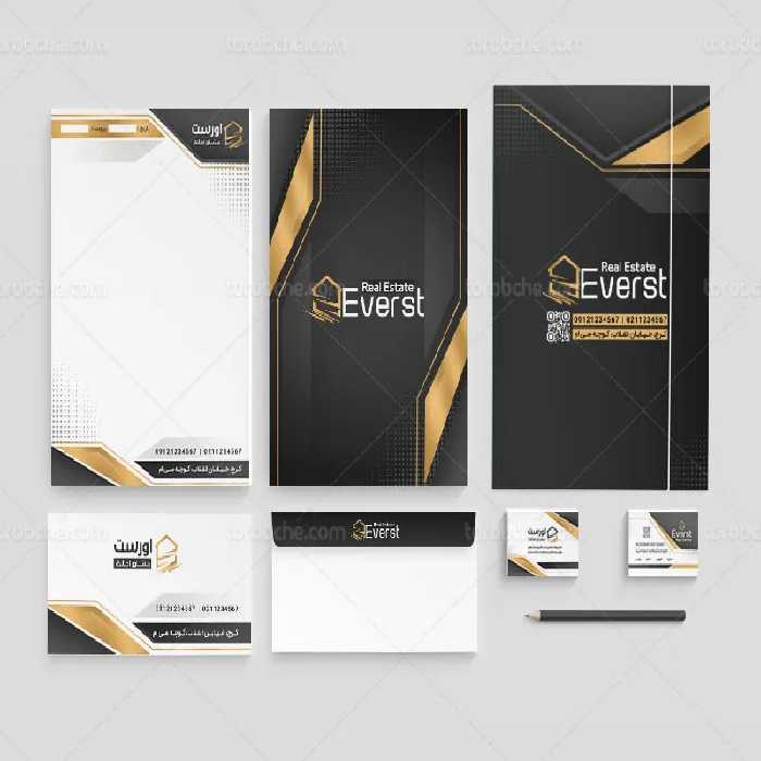 طرح ست اداری مشکی طلایی مشاور املاک | گرافیک با طعم تربچه