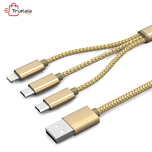 کابل تبدیل USB به MicroUSB و لایتنینگ الدینیو مدل LC85 3 In 1