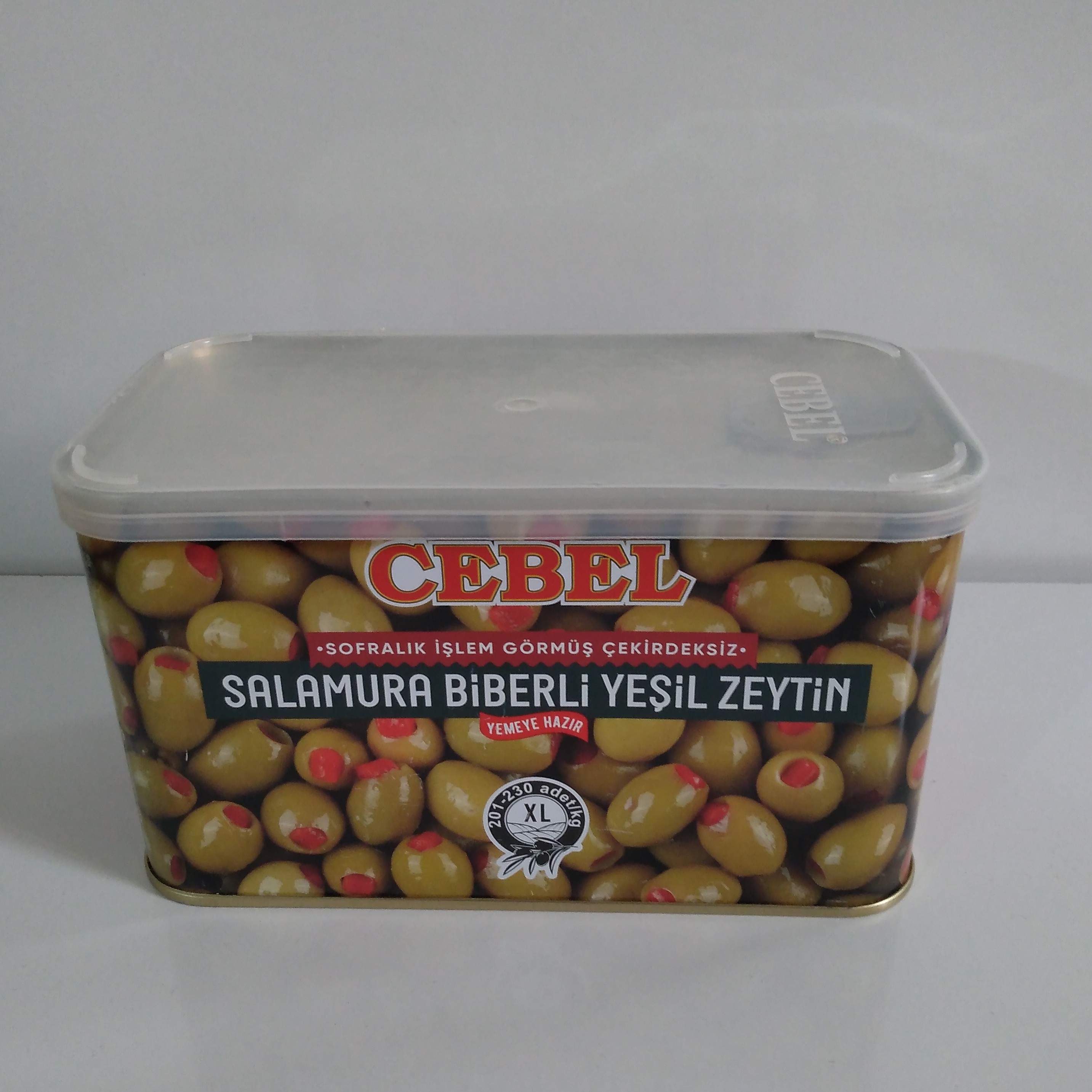 زیتون سبز دانه متوسط بدون هسته پر شده با فلفل جبل ترکیه Cebel حلبی 1000 گرمی