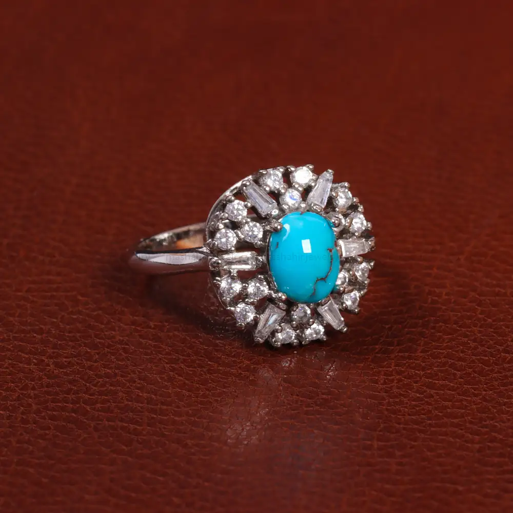 انگشتر فیروزه شجری زنانه کد 27570 - جواهری مشاهیر