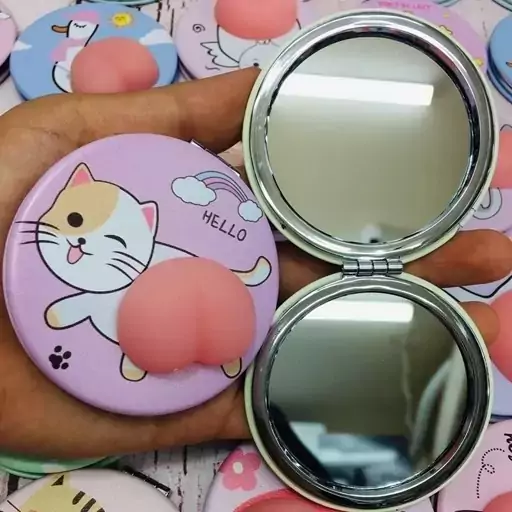 آینه اسکویشی نرمالو دمبه ای خرگوشی خرسی گربه سگ فانتزی کیوت دخترانه در دوحالت ساده و ذره بینی