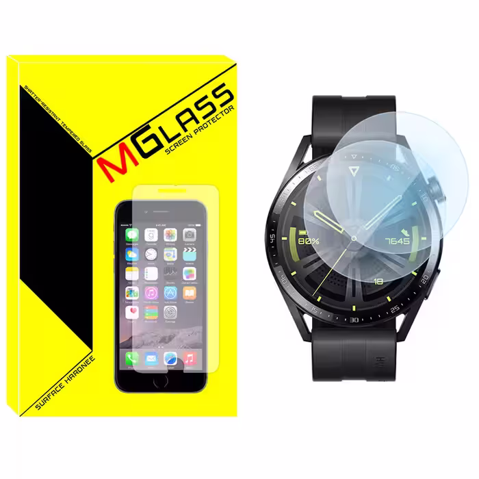 محافظ صفحه نمایش شیشه‌ای ام‌گلس مدل Glass-MG مناسب برای ساعت هوشمند هوآوی Watch GT3 46mm بسته دو عددی | کالا برتری