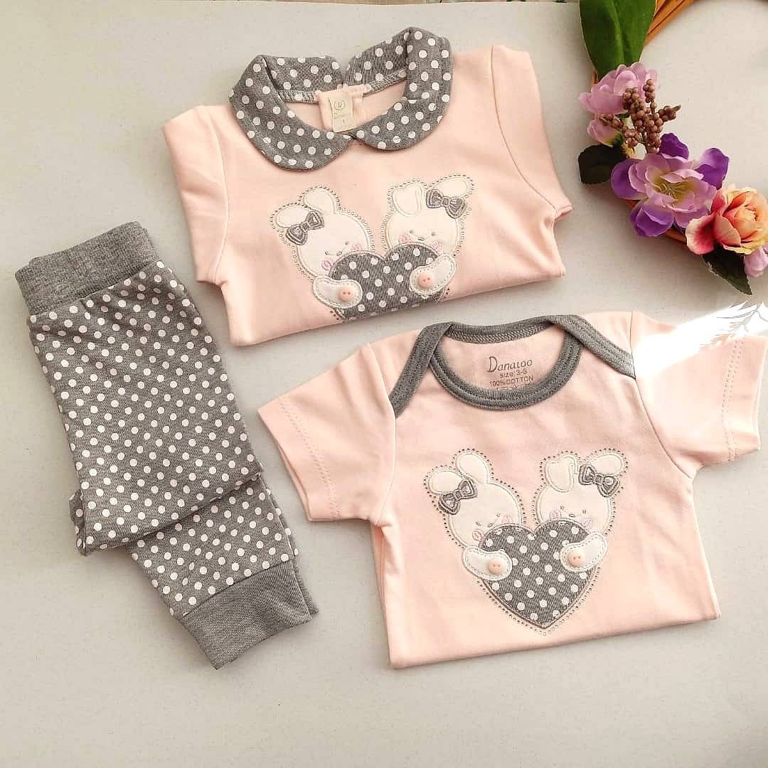 سه تکه دخترانه طرح خرگوش برند دانالو کاملا پنبه ای