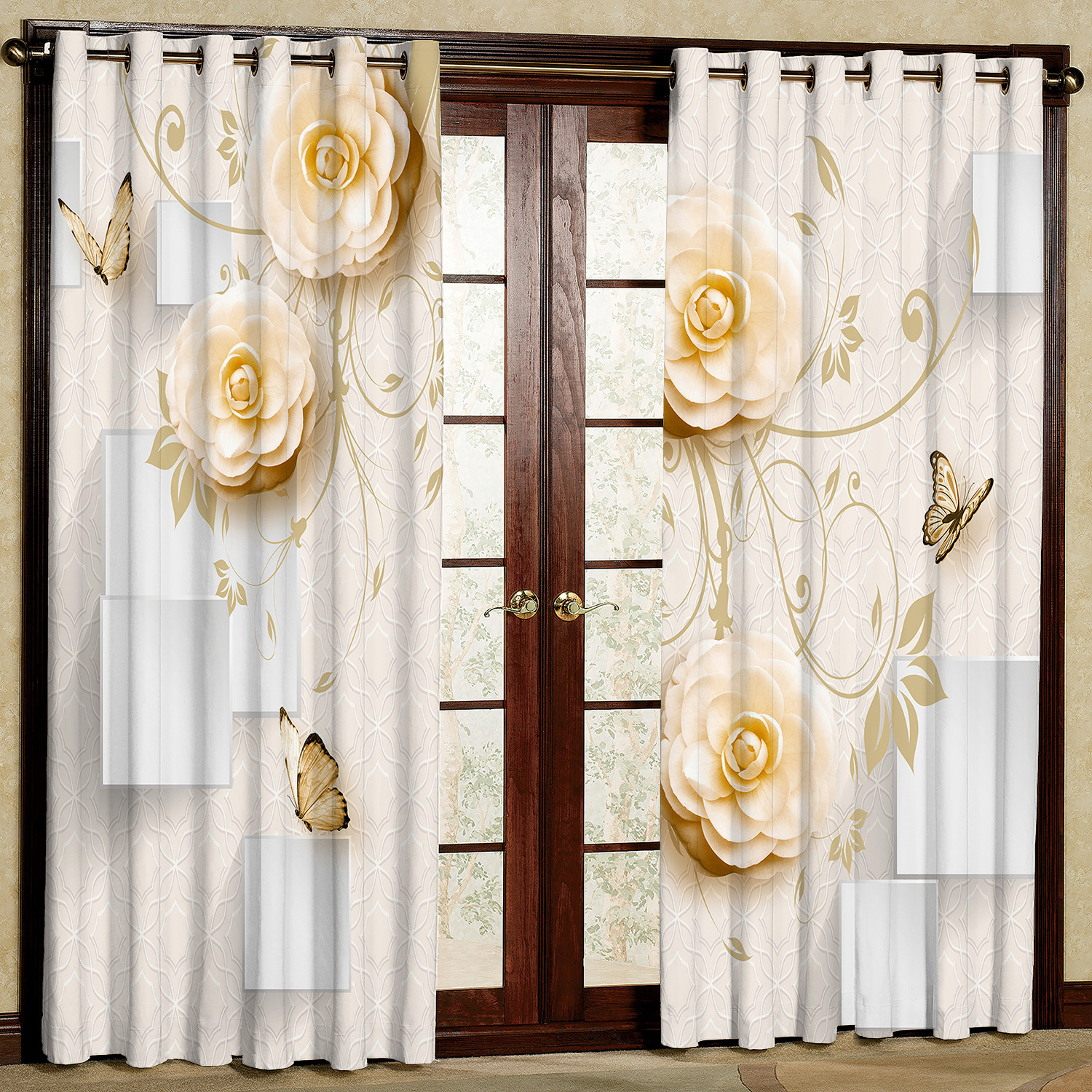 پرده مدل گل و پروانه مخمل پانچی کد 4801 سایز 140x200 سانتی متر