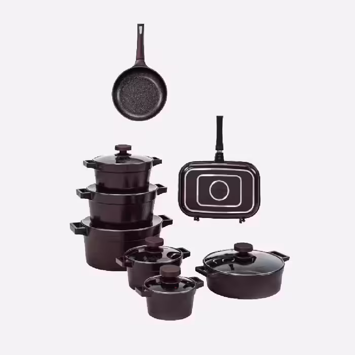 سرویس قابلمه 15 پارچه زرشکی دیاموند یونیک کد 8527