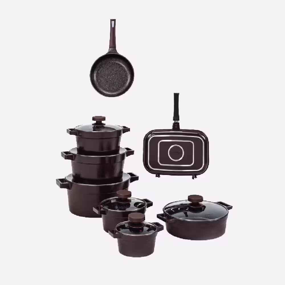 سرویس قابلمه 15 پارچه زرشکی دیاموند یونیک کد 8527