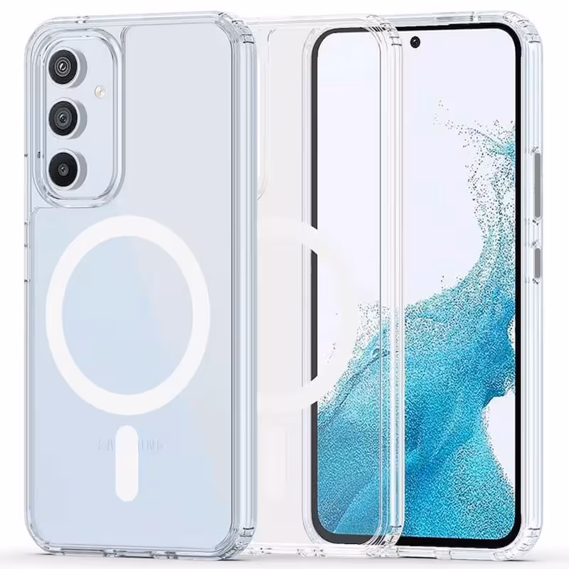 قاب شفاف طرح مگ سیف مناسب برای گوشی Samsung Galaxy A35 مدل دکمه فلزی