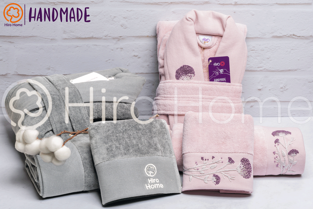 حوله ست دو نفره HANDMADE رنگ صورتی و فیلی