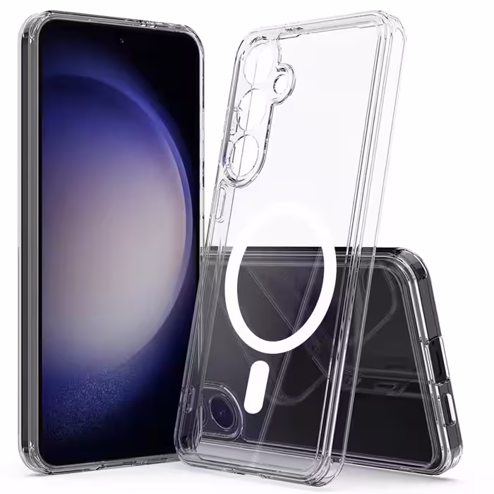 قاب شفاف طرح مگ سیف مناسب برای گوشی Samsung Galaxy A56 مدل دکمه فلزی