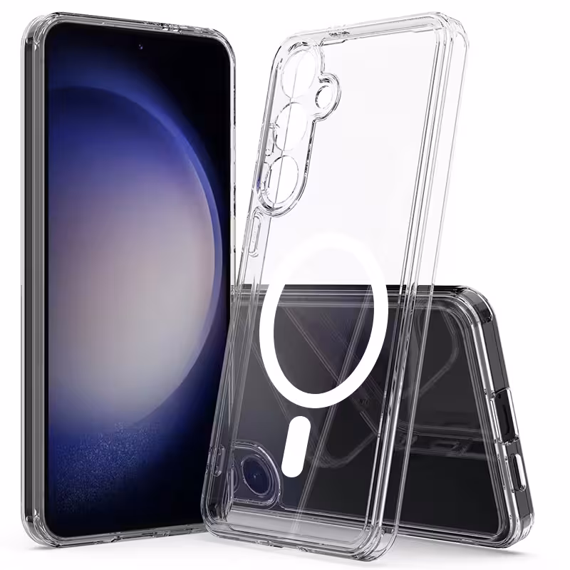 قاب شفاف طرح مگ سیف مناسب برای گوشی Samsung Galaxy A56 مدل دکمه فلزی