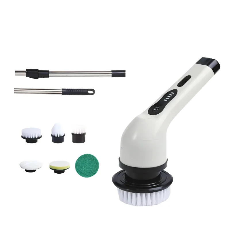 فرچه شارژی چرخشی مدل Spin Scrubber کد VTR-04087اسکرابر چرخشی برقی، اسکرابر قدرتمند وان حمام بی‌سیم با 8 سر برس مته قابل تعویض، برس تمیزکننده دوش با دسته قابل تنظیم برای حمام، کاشی و خودرو