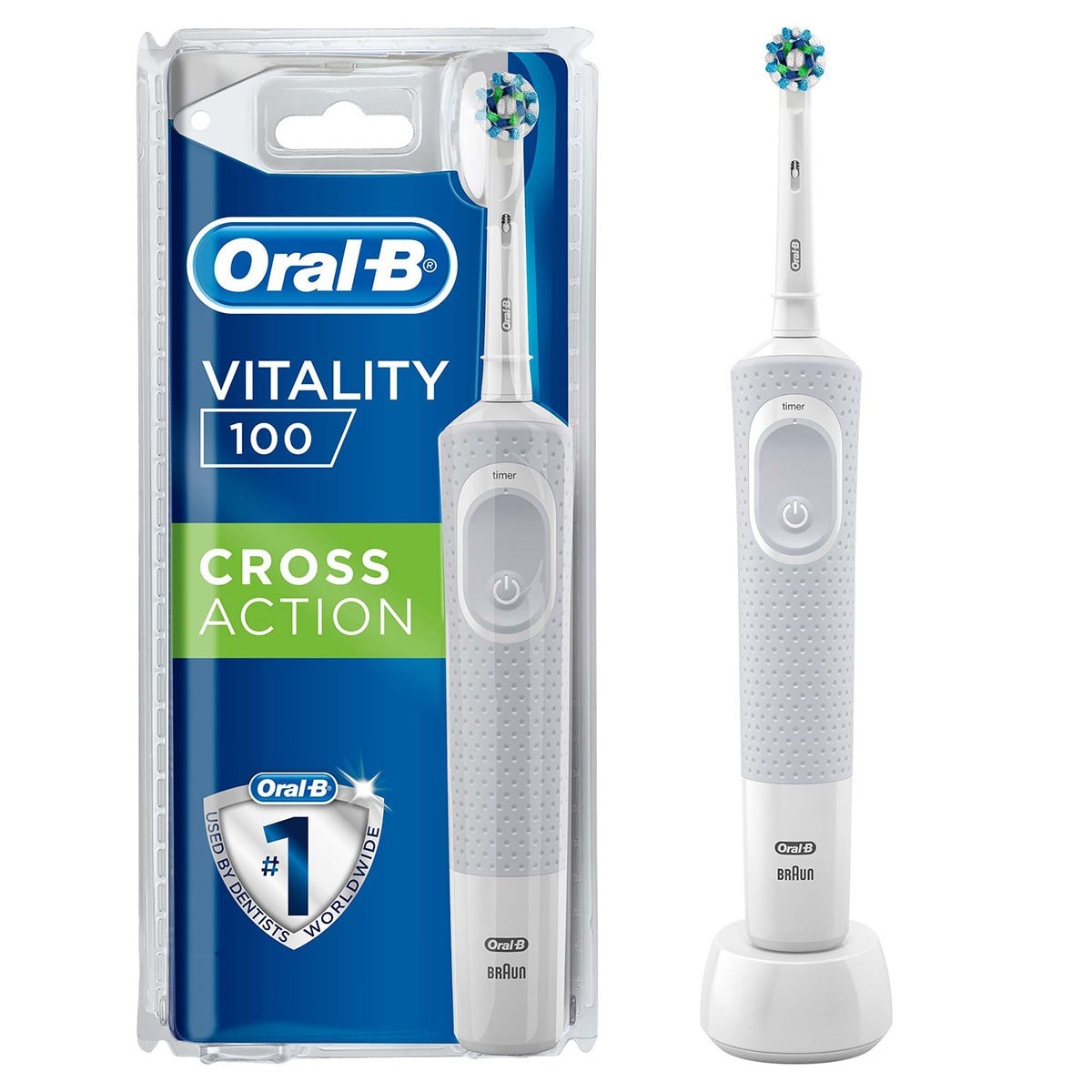 9925مسواک برقی قابل شارژ اورال بی، ارسال 14 روزه Vitality D100 Rechargeable Cross Action White Electric Toothbrush