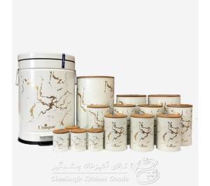 سرویس 19 پارچه آشپزخانه درب بامبو طرح کاکتوس یونیک کد UN_8098