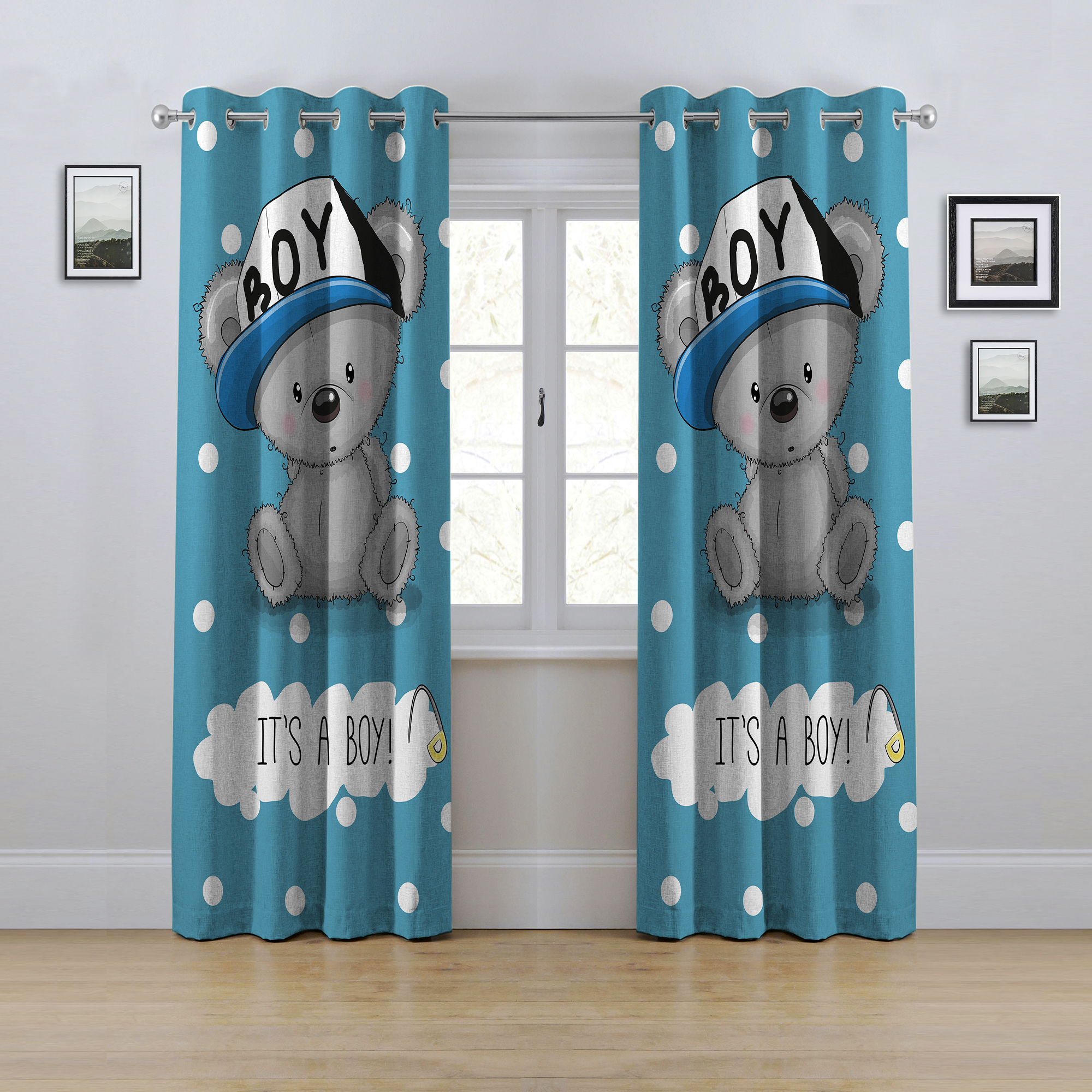 پرده مدل پانچی طرح کودکانه خرس سایز 280x145 سانتی متر