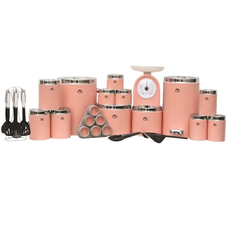 سرویس اشپزخانه 30 پارچه صورتی پاستیلی درب کروم