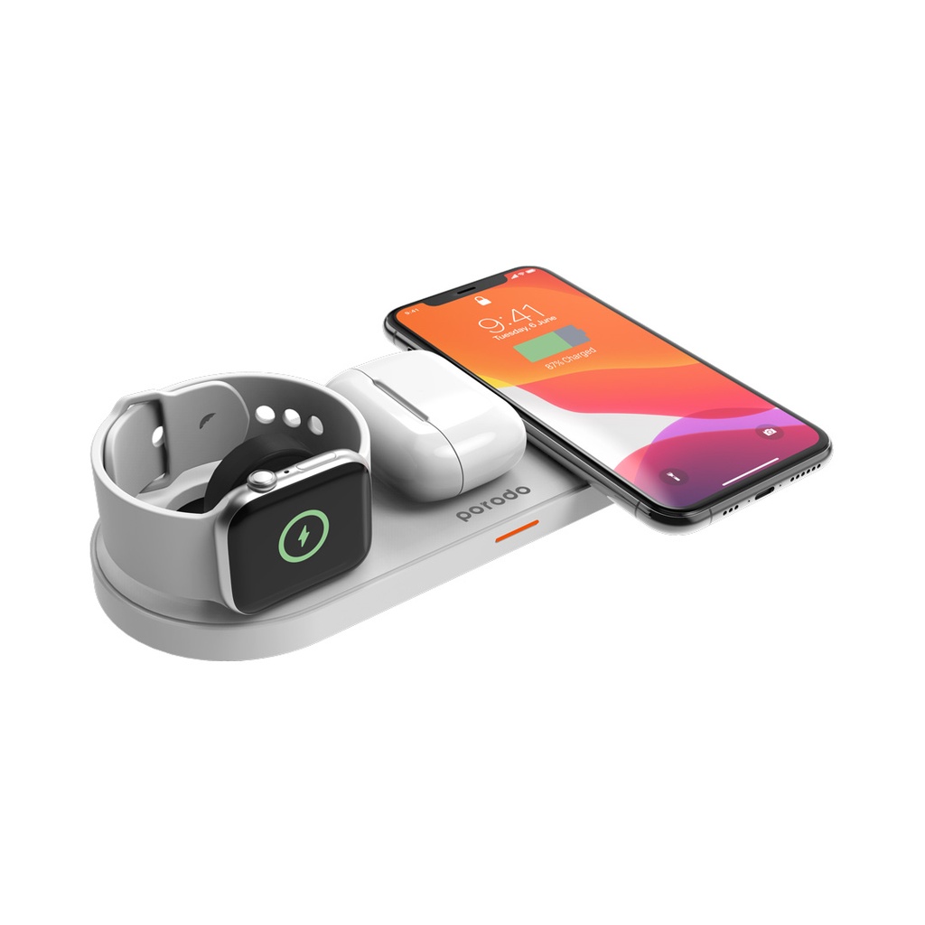 شارژر وایرلس 4 کاره پرودو 27 وات مدل Porodo PD-FWCH001 4-IN-1 Slim Wireless Charger Base 27W