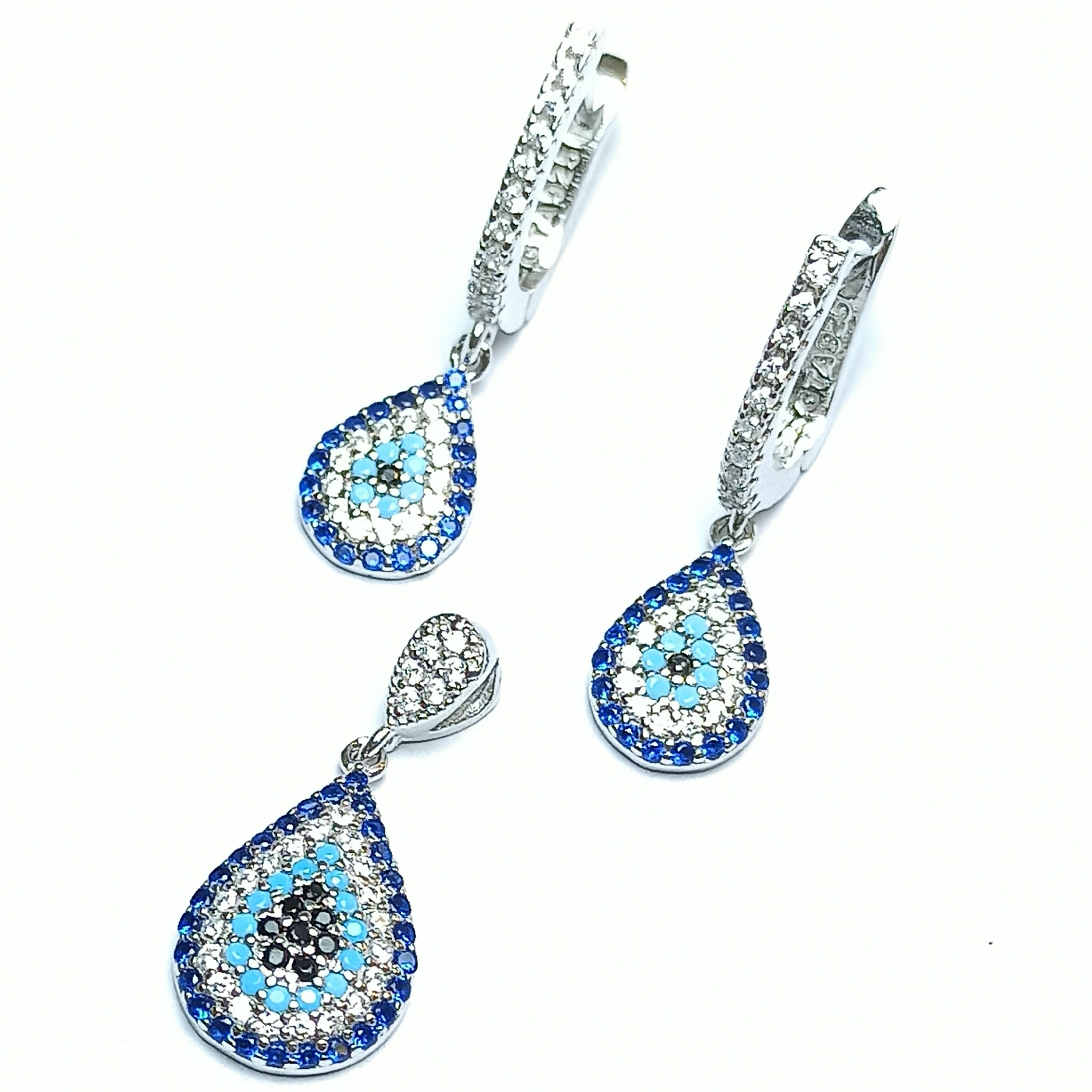 نیم ست نقره چشم جواهری آبکاری رادیوم اشکی