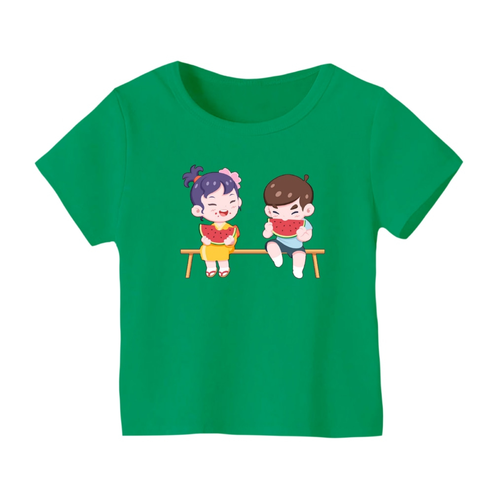 تی شرت آستین کوتاه بچگانه مدل کودک ها و هندوانه یلدایی کد 2 رنگ سبز