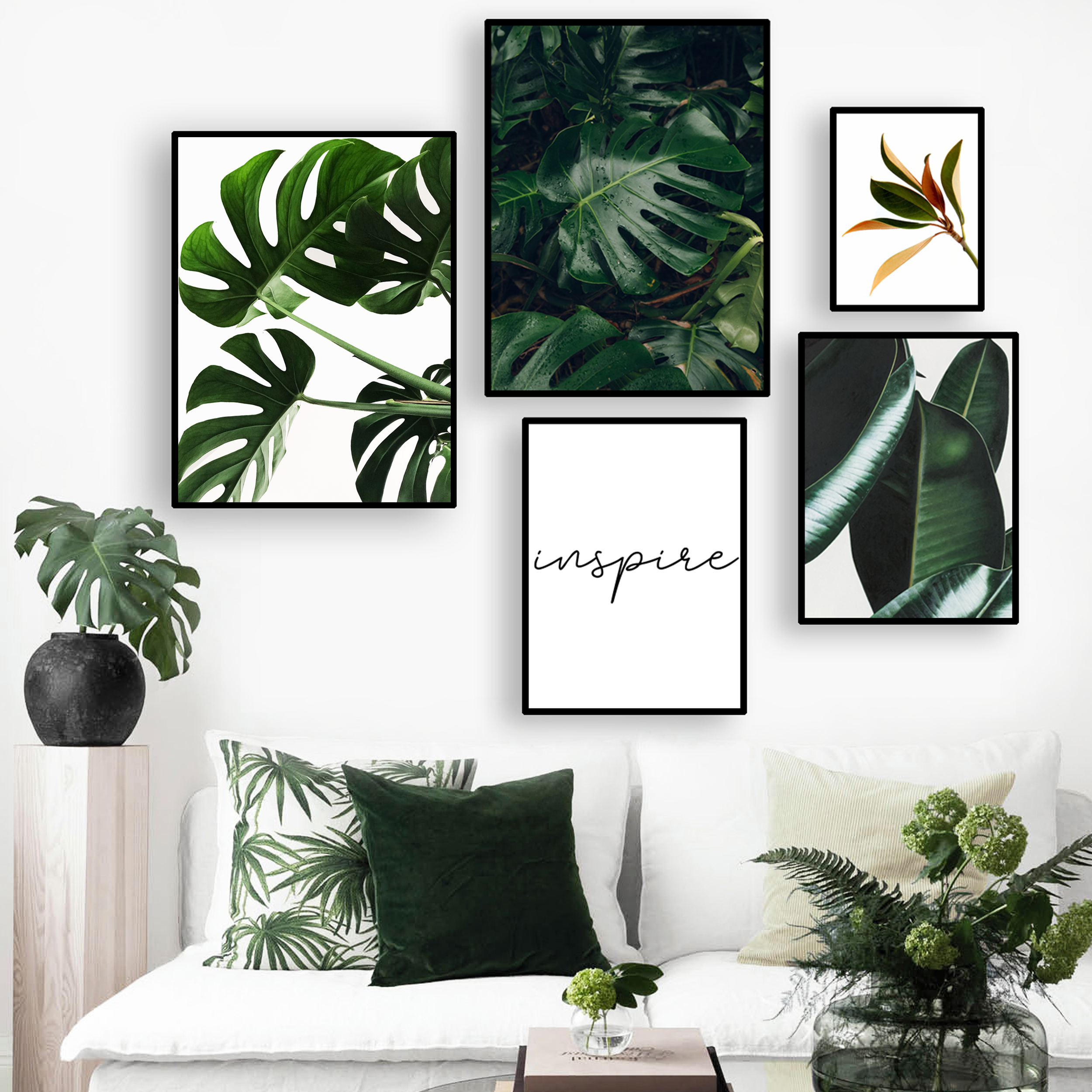 تابلو روما دیزاین طرح برگ انجیری و گل مرغ بهشتی مدل A150d مجموعه 5 عددی