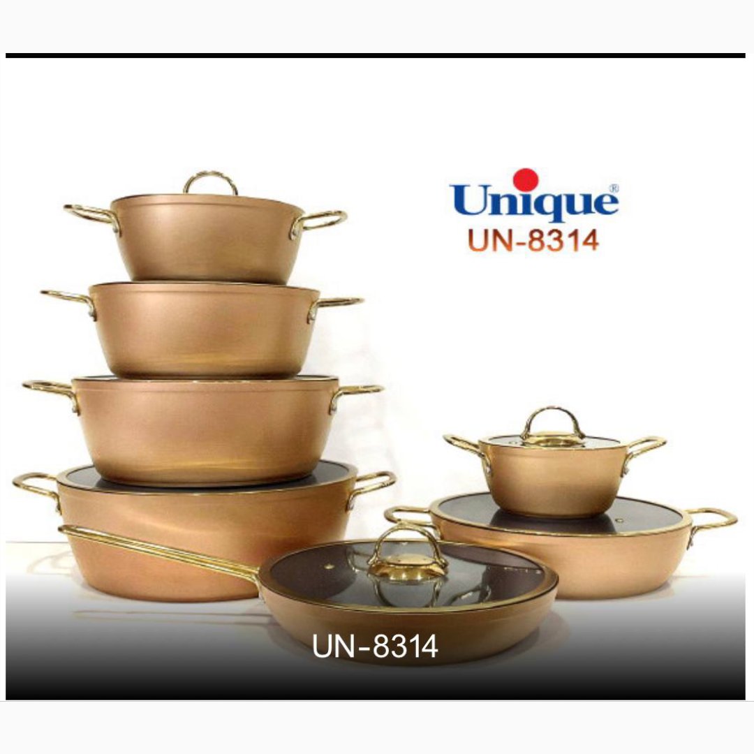 سرویس قابلمه 14 پارچه طرح ترک برند یونیک درب فلت کد 8314