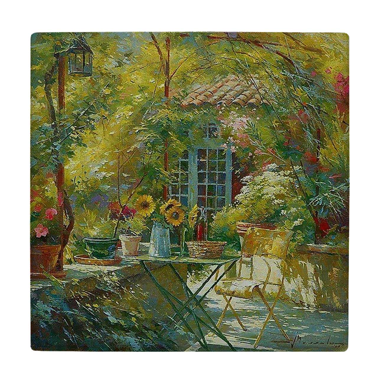 کاشی کارنیلا طرح میز و صندلی و گل های آفتابگردان کد wkk3427