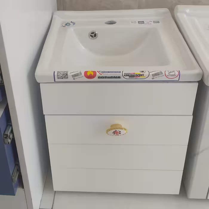 روشویی کابینتی دیواری با سنگ توکار   40 در 40 سفید