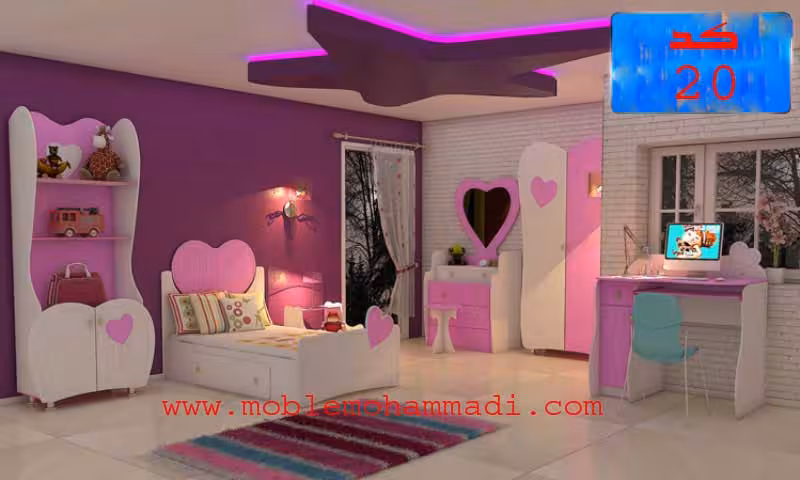 سرویس خواب نوجوان و جوان کد 20 شامل تخت/کمد/دکور/میز ارایش/میز تحریر