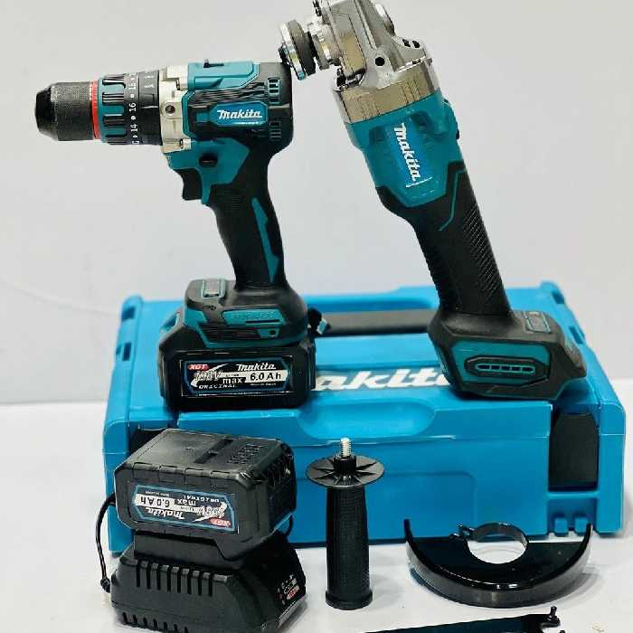 ست صنعتی دریل شارژی و مینی فرز  ماکیتا شارژی همراه با دوعدد باطری ده سلولی و شارژر صنعتی مدل  Makita GA021G