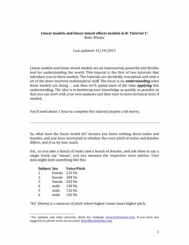 خرید و دانلود نسخه کامل کتاب Linear models and linear mixed effects models in R: Tutorial 1