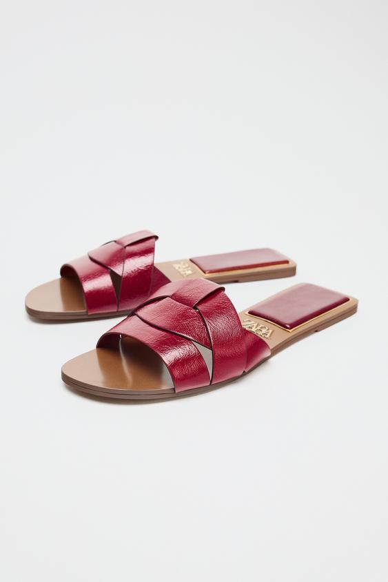 صندل زنانه زارا CROSS-OVER LEATHER SLIDES | تهران زارا TehranZara