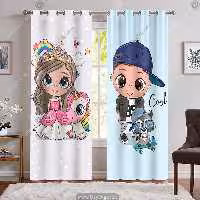 پرده اتاق کودک طرح ساده پسر و دختر با زمینه رنگهای روشن WA-2401