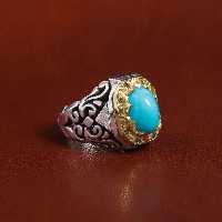 انگشتر فیروزه عجمی مردانه کد 16926 - جواهری مشاهیر