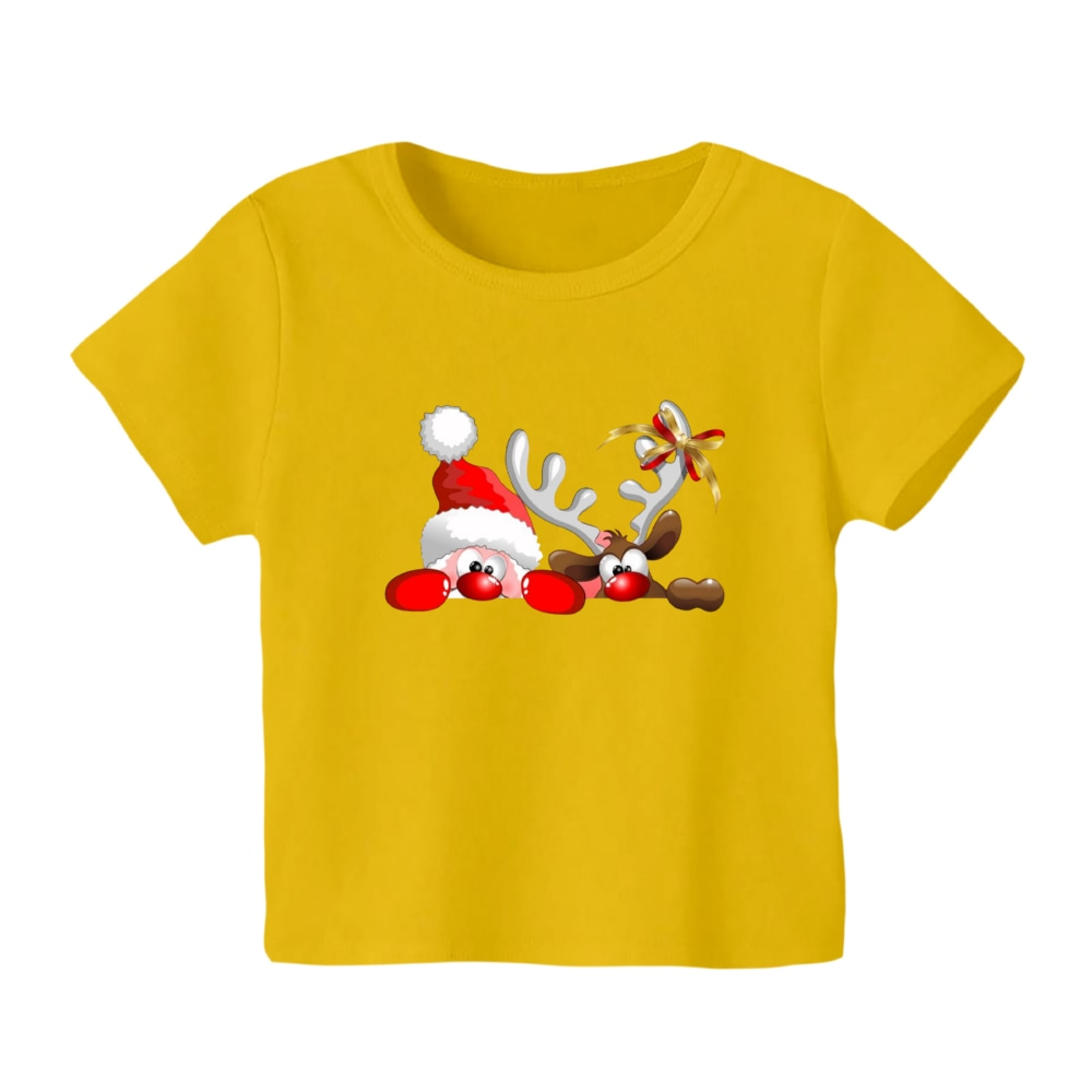 تی شرت آستین کوتاه بچگانه مدل بابانوئل و گوزن کریسمس کد 10 رنگ زرد