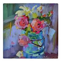 کاشی کارنیلا طرح گلدان گل مدل لوحی کد WKB17