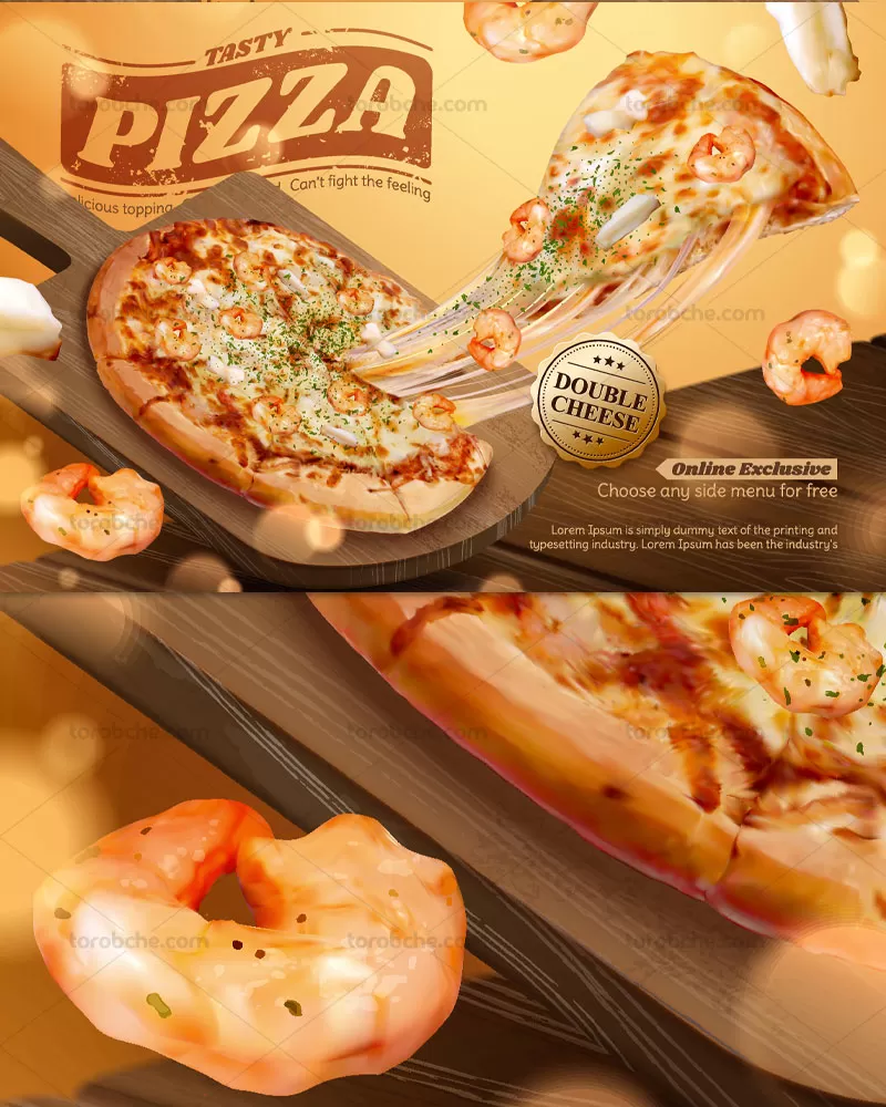 وکتور پیتزای میگو با پنیر فراوان | گرافیک با طعم تربچه