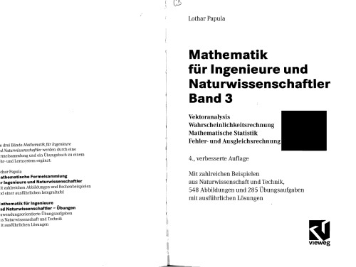 خرید و دانلود نسخه کامل کتاب Mathematik für Ingenieure und Naturwissenschaftler Bd. 3. Vektoranalysis, Wahrscheinlichkeitsrechnung, mathematische Statistik, Fehler- und Ausgleichsrechnung
