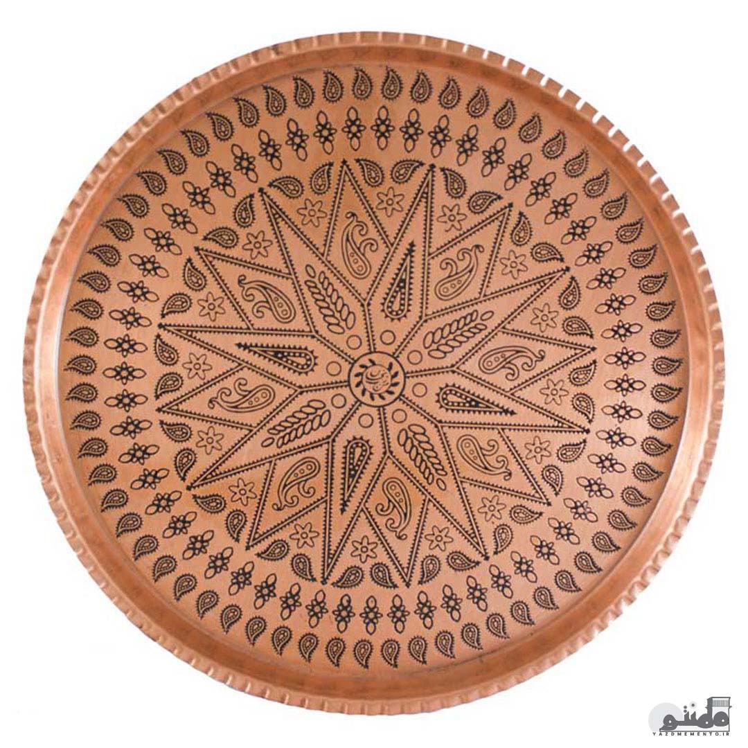سینی مسی سایز 4 طرح گرد زنجان در دو رنگ مسی و نقره ای