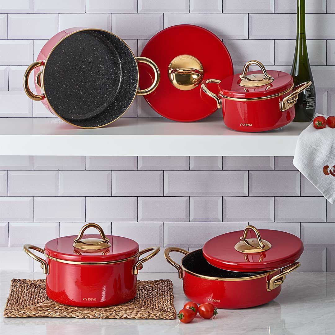 سرویس قابلمه لعابی هشت پارچه NEVA رنگ قرمز کد N3178