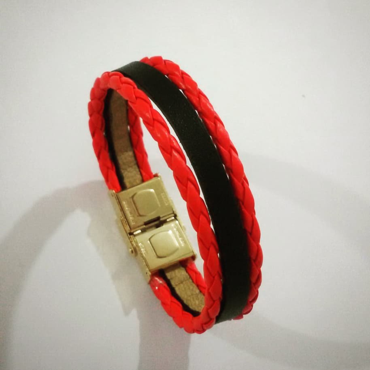 دستبند چرم دو ردیف بافت