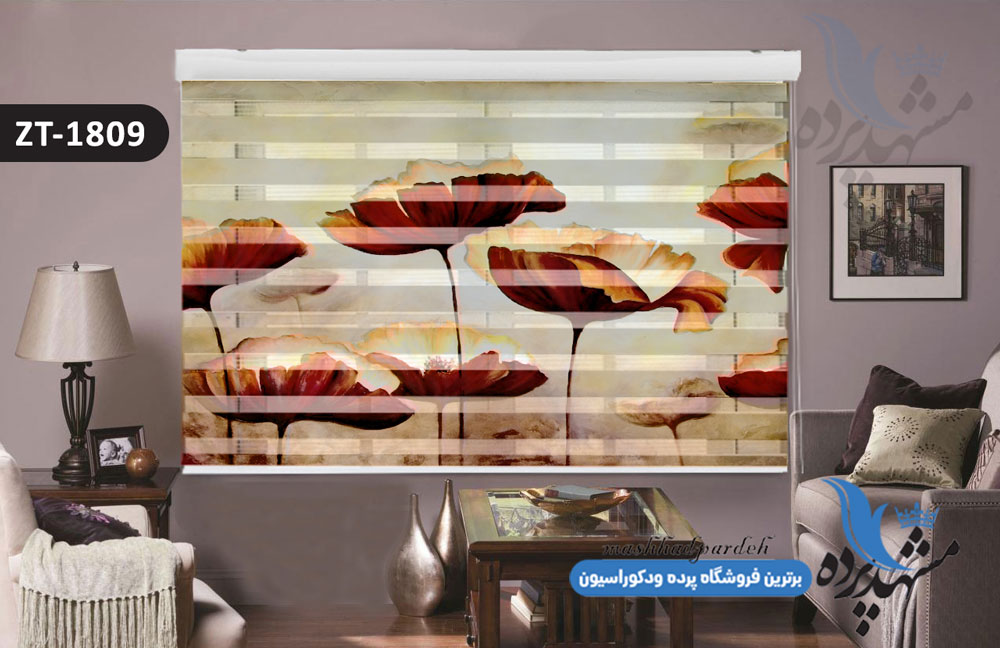 پرده زبرا تصویری چاپی طرح گل سه بعدی کد ZT1809