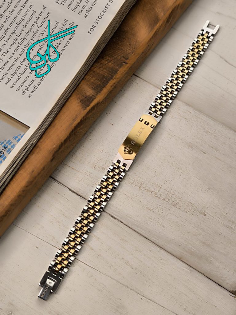 خرید دستبند فلزی پلاکدار رولکس کیفیت عالی رنگ ثابت ضد حساسیت کد 1216766 - ردگل