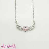 گردنبند دخترانه استیل نقره ای مدل قلب صورتی بالدار کد 1088