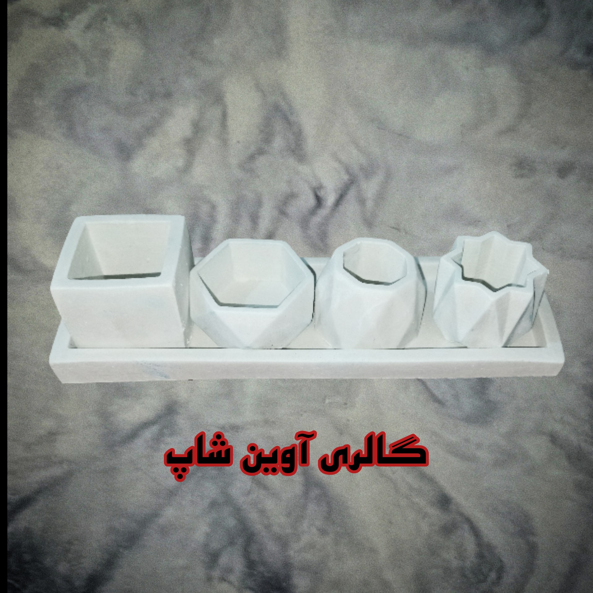 ست پنج تکه گلدان و جاشمعی مینیاتوری سنگ مصنوعی