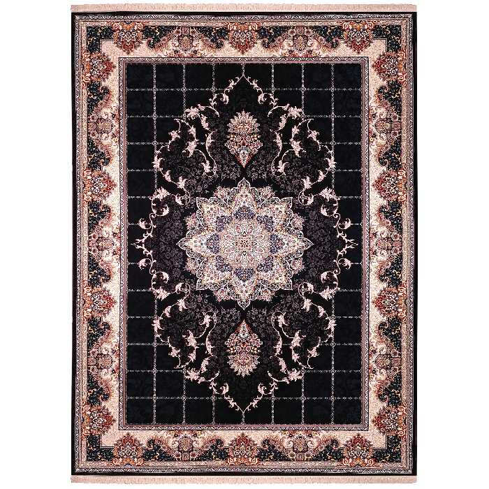 فرش ماشینی زمرد مشهد مدل تاج فیروزه زمینه سورمه ای