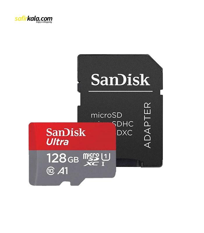 کارت حافظه microSDXC سن دیسک مدل Ultra A1 کلاس 10 استاندارد UHS-I سرعت 100MBps ظرفیت 128 گیگابایت به همراه آداپتور SD