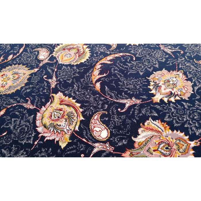 فرش ماشینی زمرد مشهد طرح افشان زمینه آبی تیره